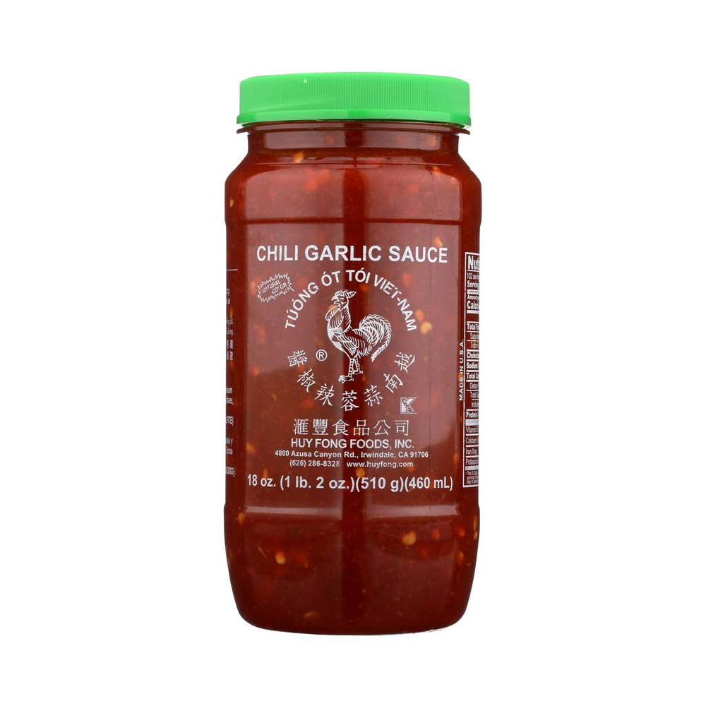 Jar of Huy Fong Foods chili garlic sauce