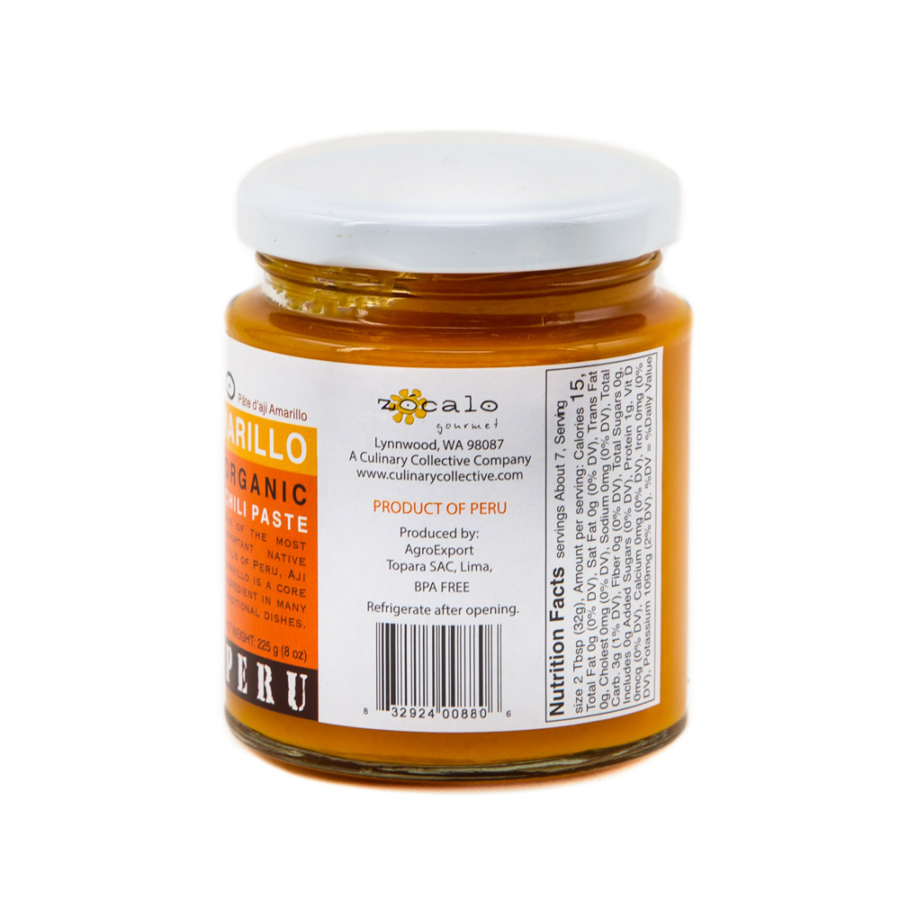 Reverse of Jar of Zocalo organic aji amarillo paste