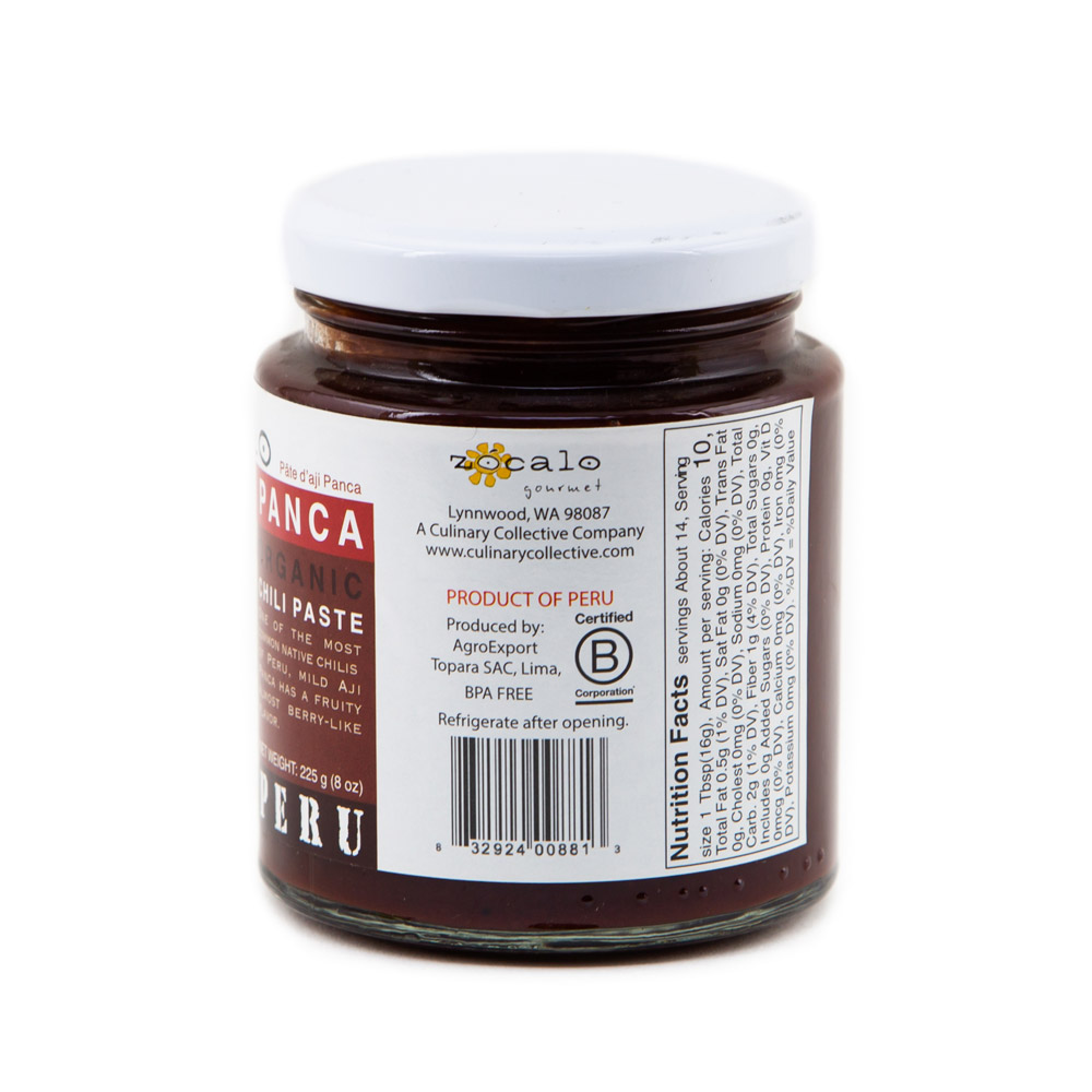 Reverse of Jar of Zocalo organic aji panca paste