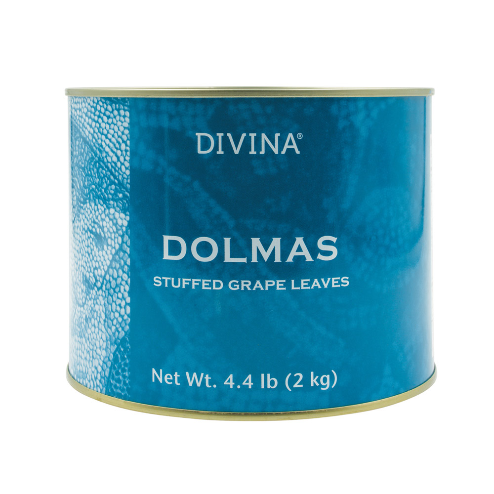 Can of Divina dolmas stuffed grape leaves