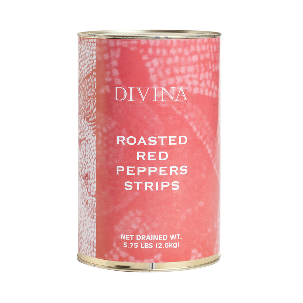 A tin of Divina Roasted Red Pepper Strips