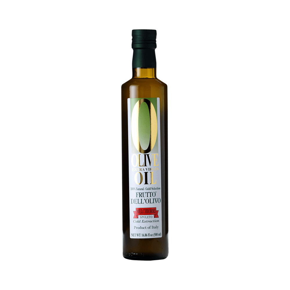A bottle of Melchiorri Frutto Dell'Olivo Extra Virgin Olive Oil