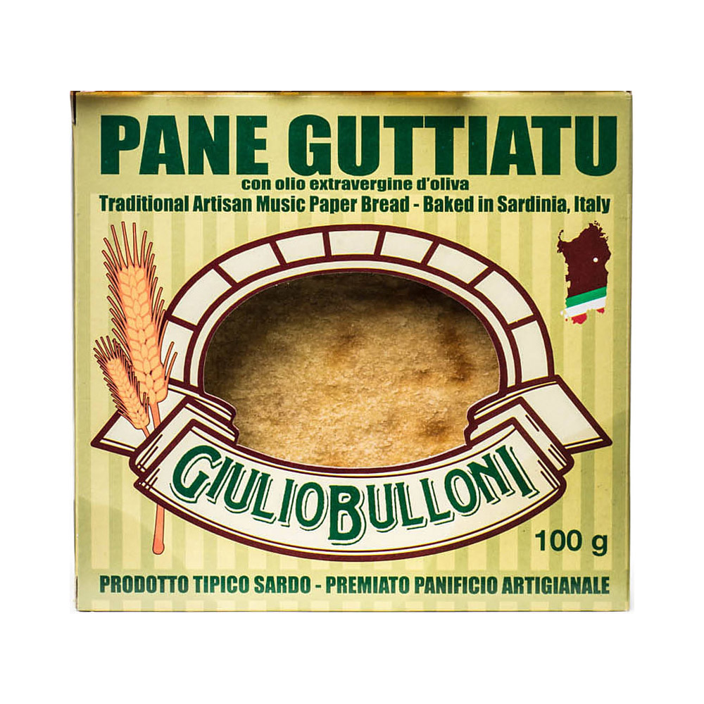 A package of Giulio Bulloni Sardinian "Pane Guttiatu" Crispbread with Extra Virgin Olive Oil