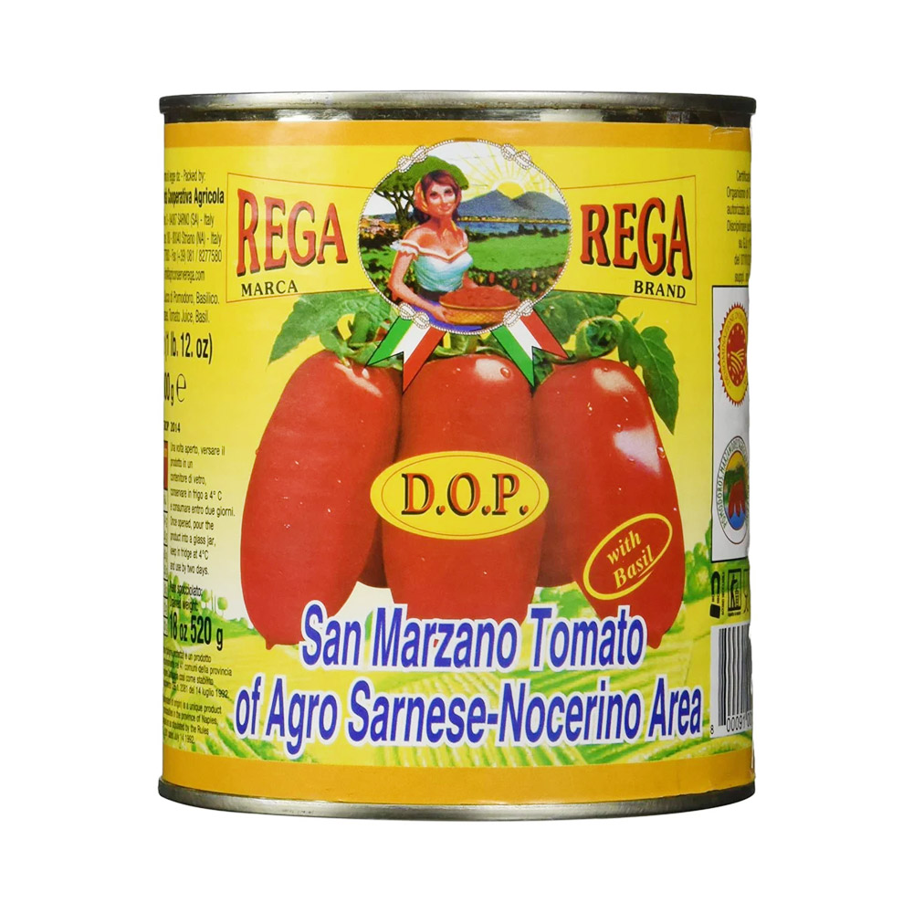 A can of Rega San Marzano Whole Peeled Tomatoes