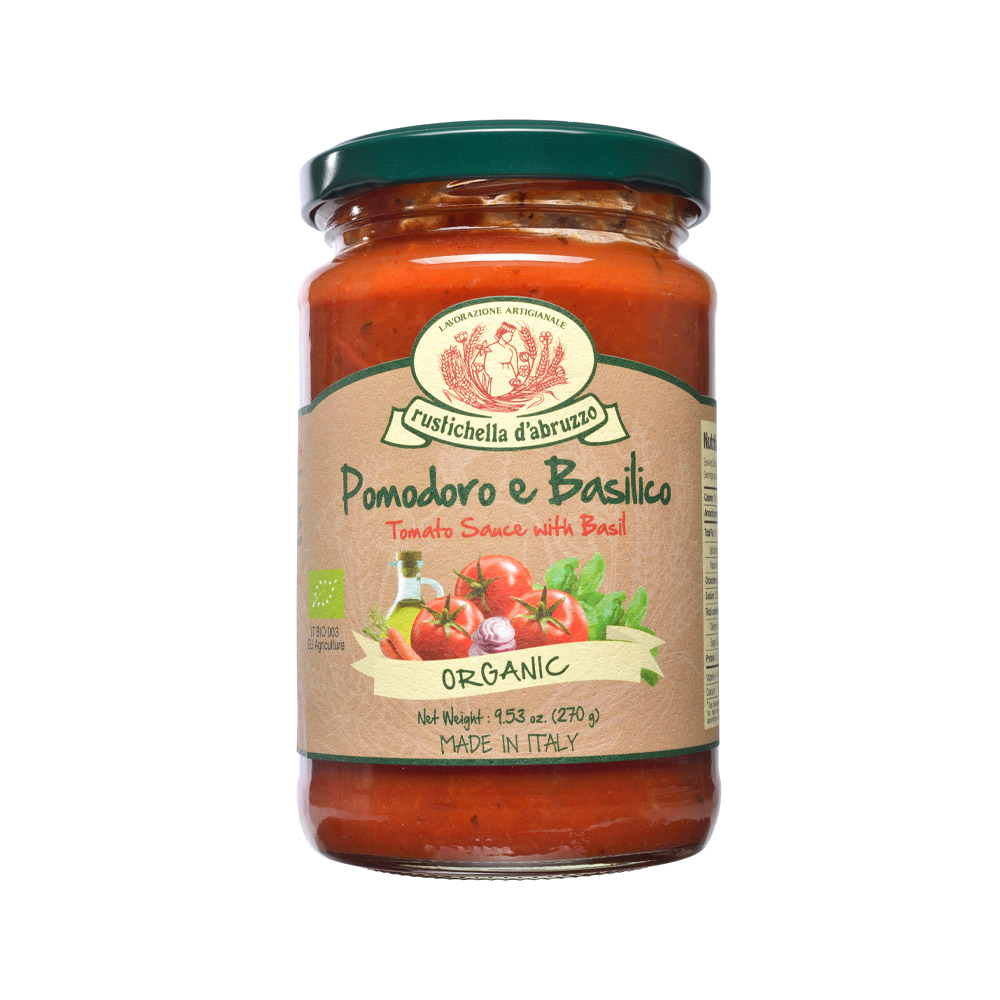 Jar of rustichella d'abruzzo organic tomato basil sauce