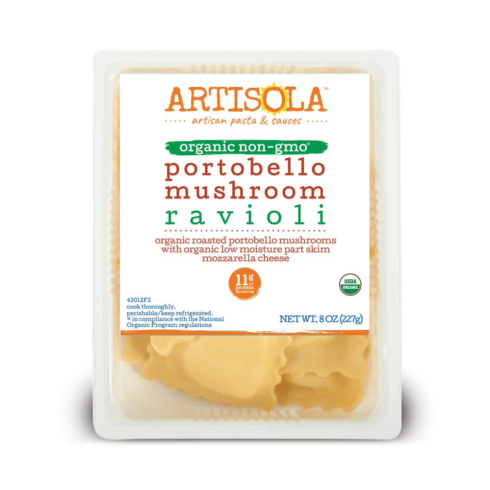 A package of Artisola Organic Portobello Mushroom Ravioli