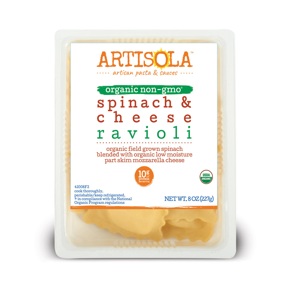 A package of Artisola Organic Spinach & Cheese Ravioli