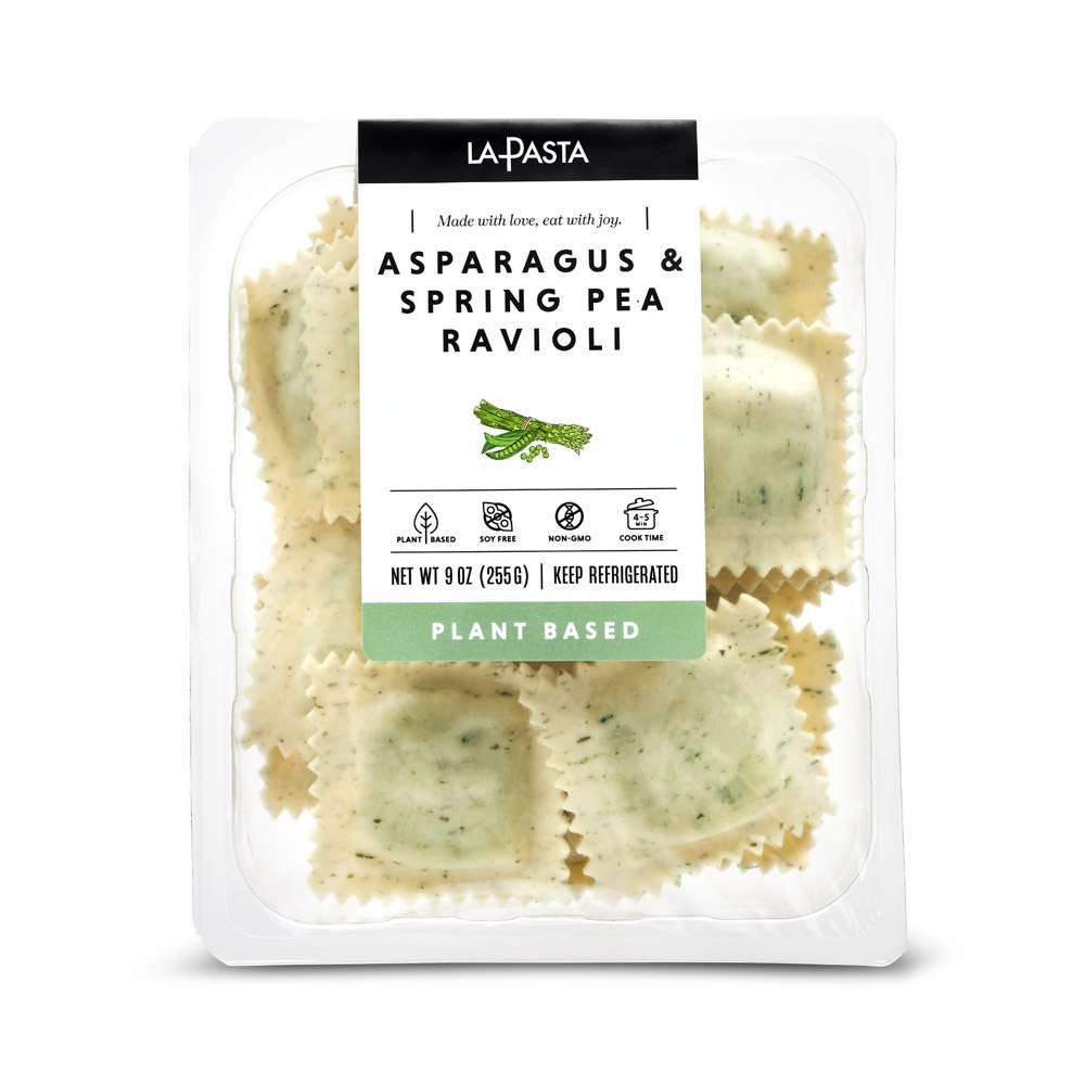 A package of La Pasta Plant-Based Asparagus Ravioli