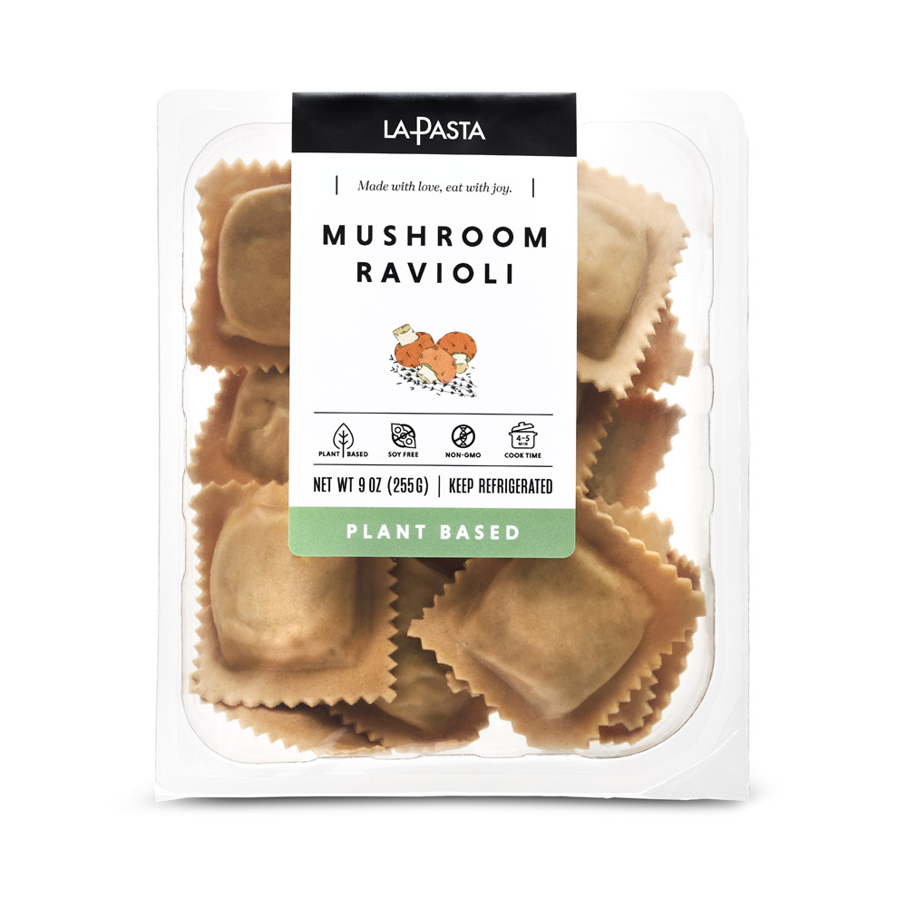 A package of La Pasta Plant-Based Mushroom Ravioli