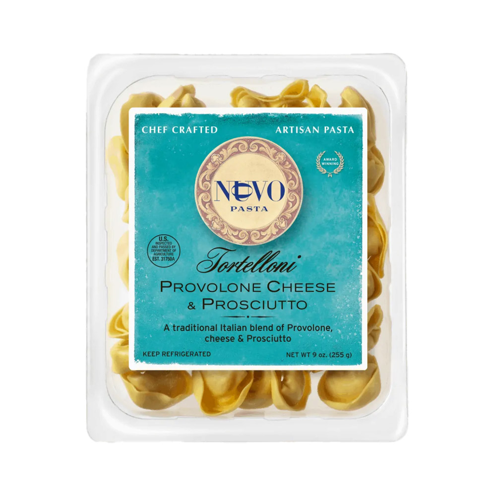 Nuovo pasta provolone cheese and prosciutto tortelloni in package