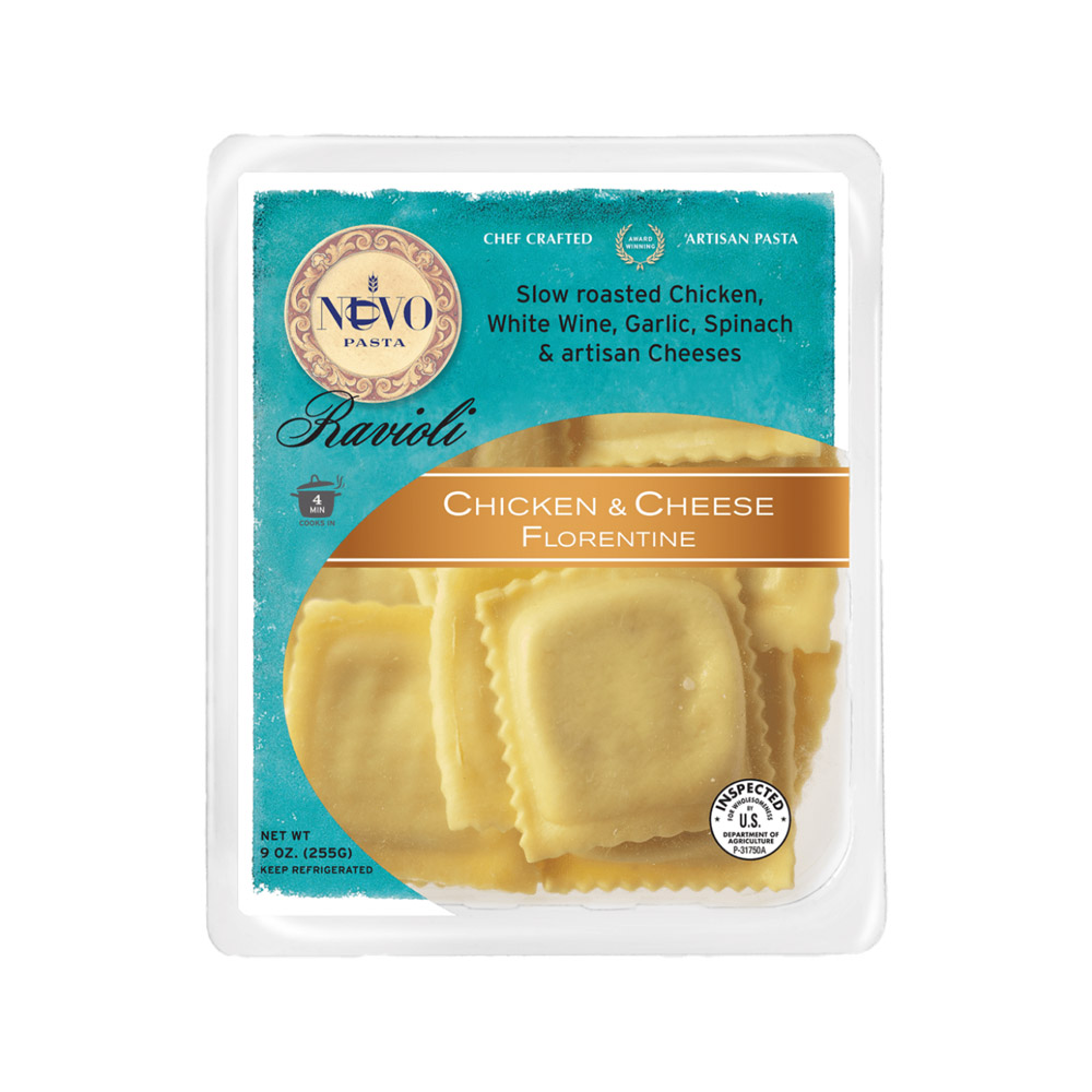 Nuovo pasta chicken and cheese Florentine ravioli in packaging