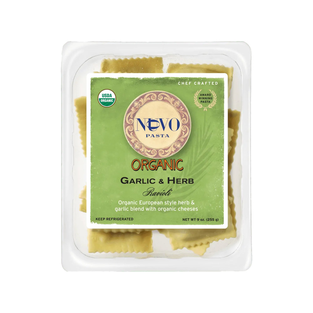 Nuovo pasta organic garlic and herb ravioli in package