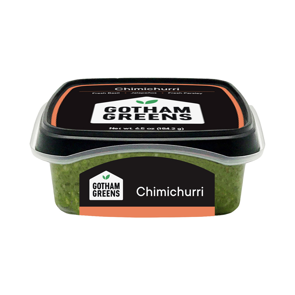 A container of Gotham Greens Chimichurri pesto sauce