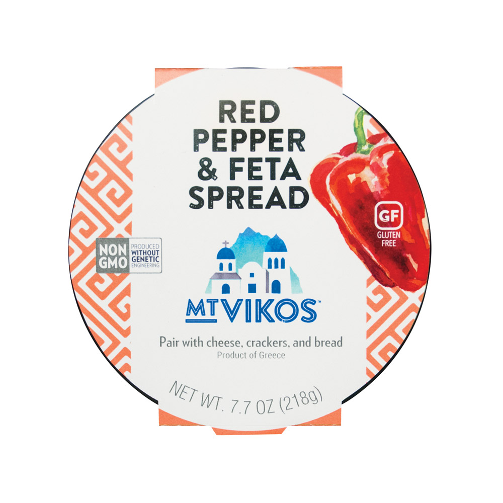 Mt vikos red pepper and feta spread top of container