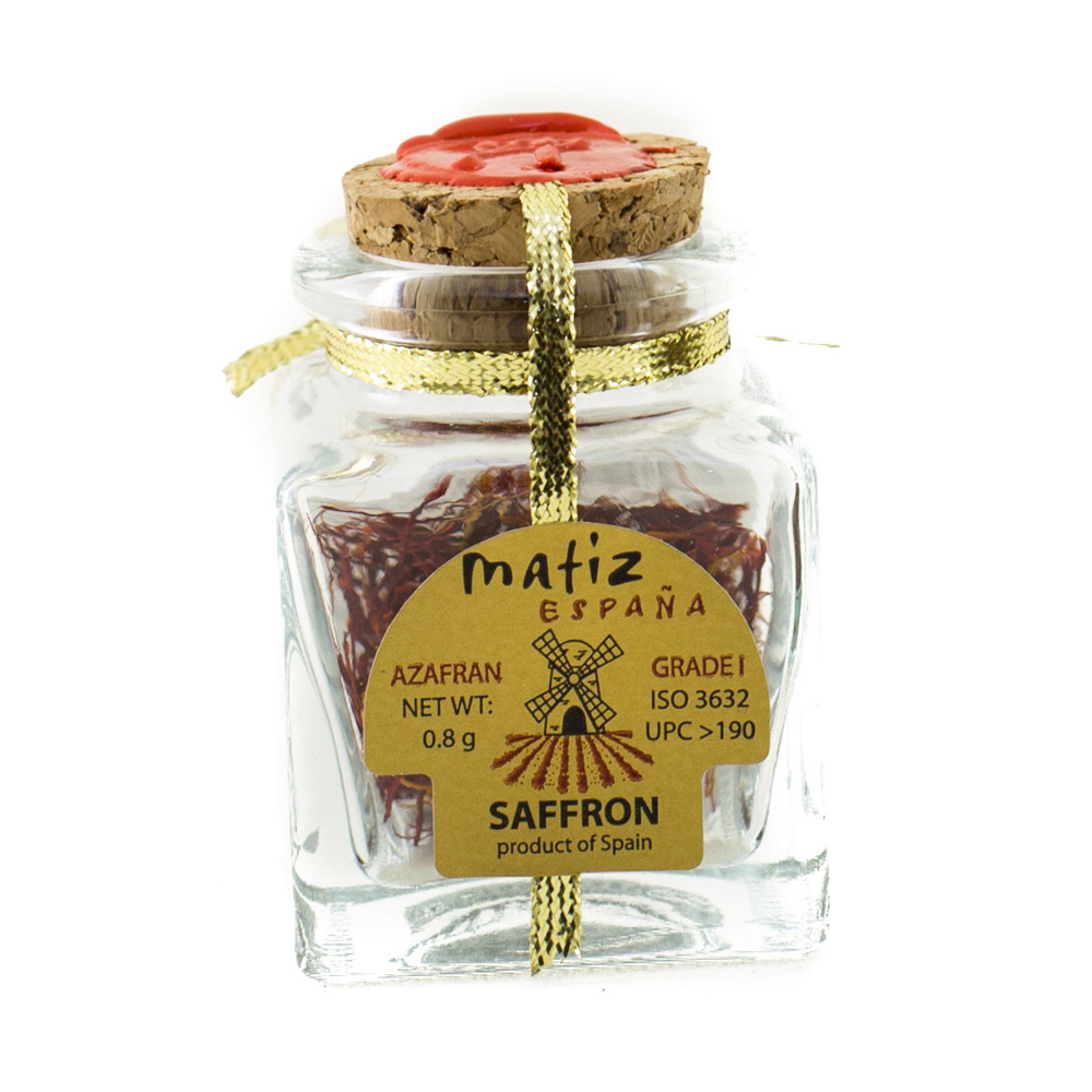 A glass jar of saffron