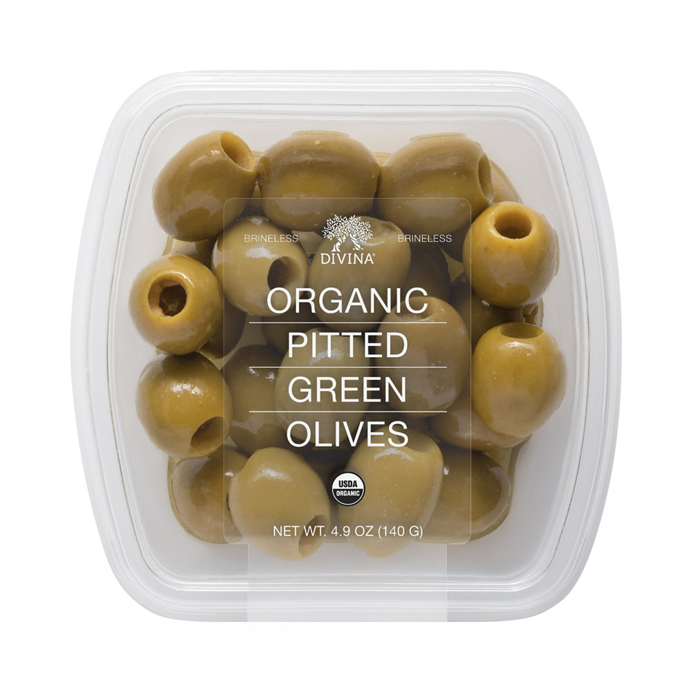 deli cup of divina organic pitted green olives