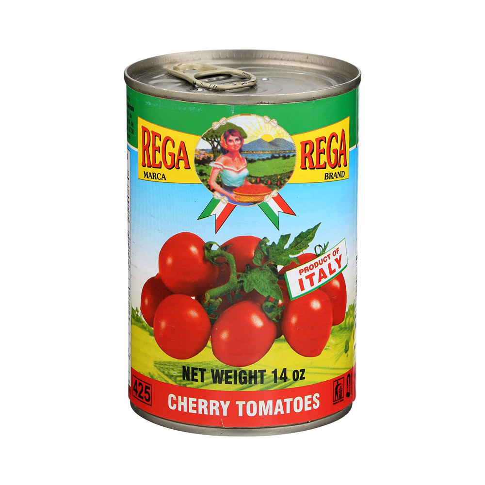 A can of Rega Cherry Tomatoes