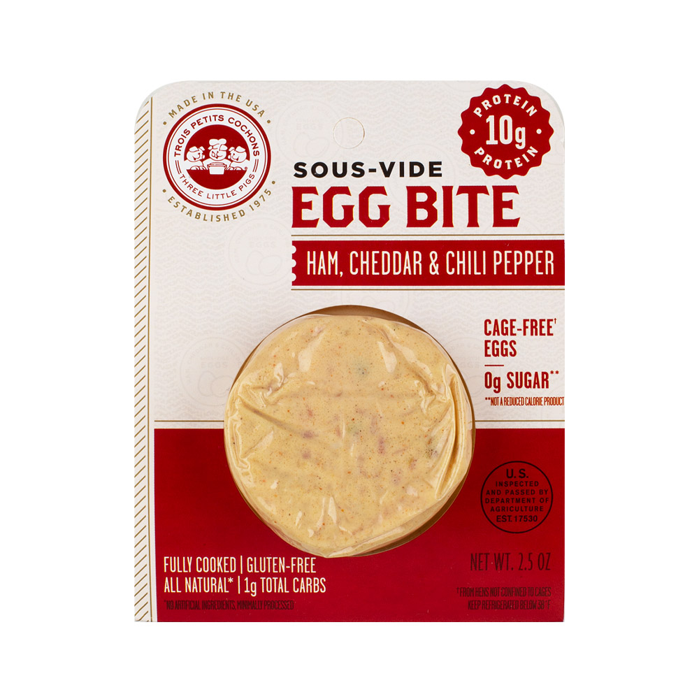 Les trois petits cochons egg bite with ham cheddar and chili pepper in package