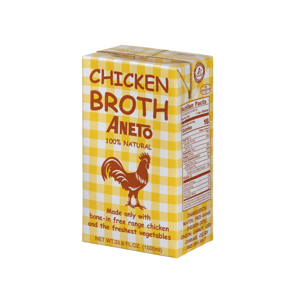Aneto 100 percent natural chicken broth in package