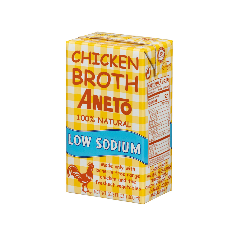 Aneto 100 percent natural low sodium chicken broth in package