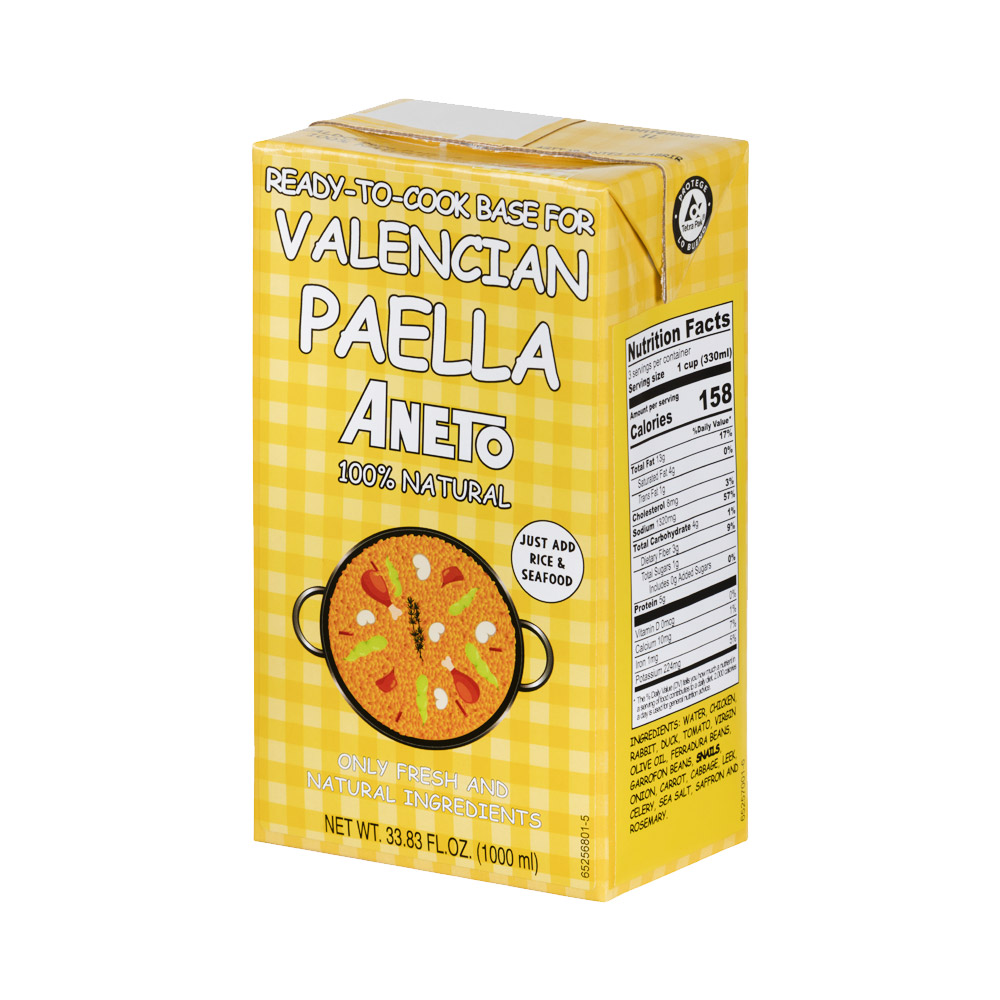 A box of Aneto Valencian Paella Cooking Base