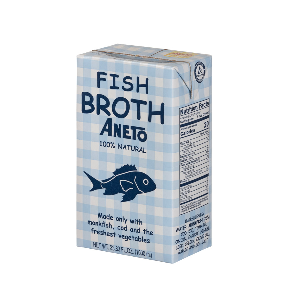 Aneto 100 percent natural fish broth in package