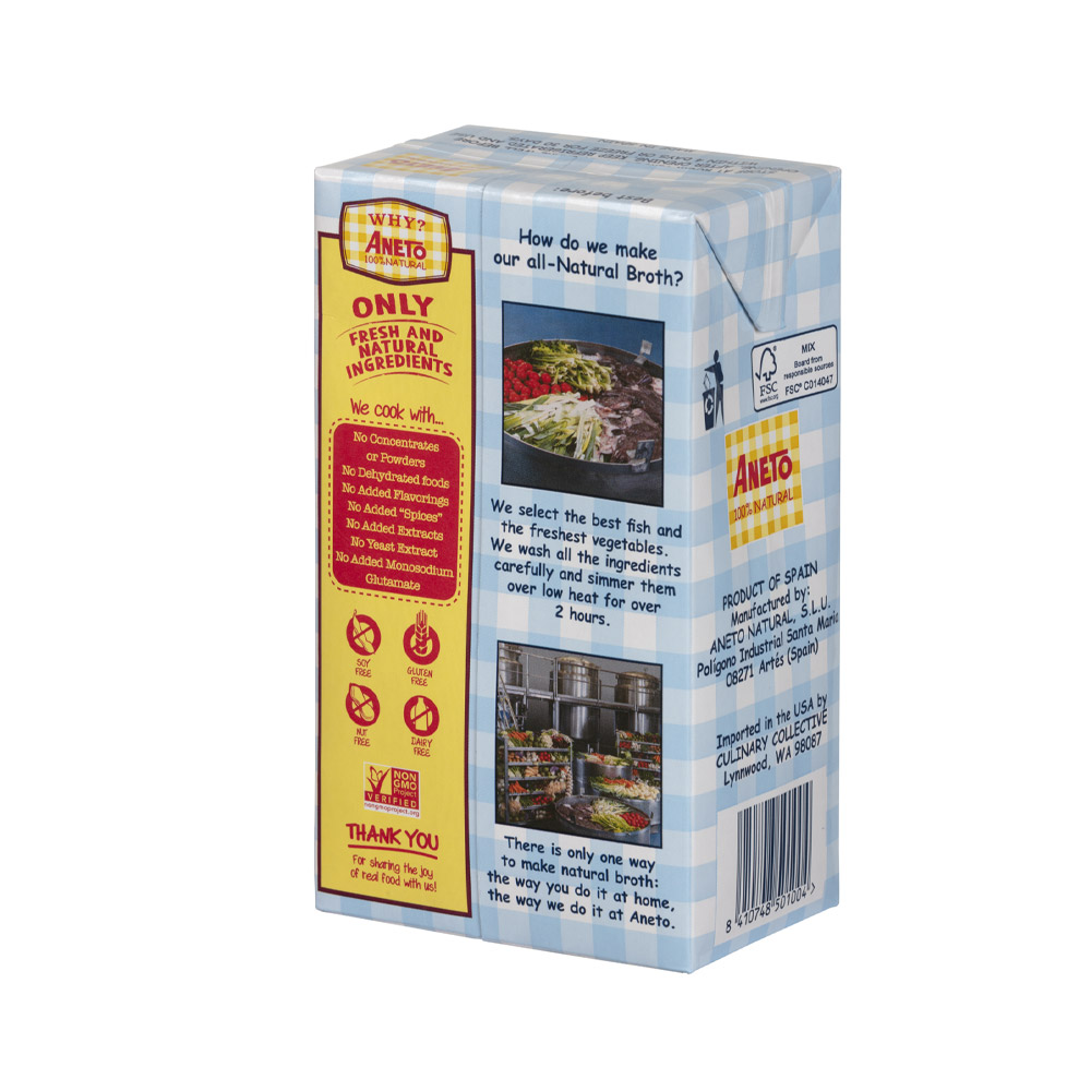 Aneto 100 percent natural fish broth back of package