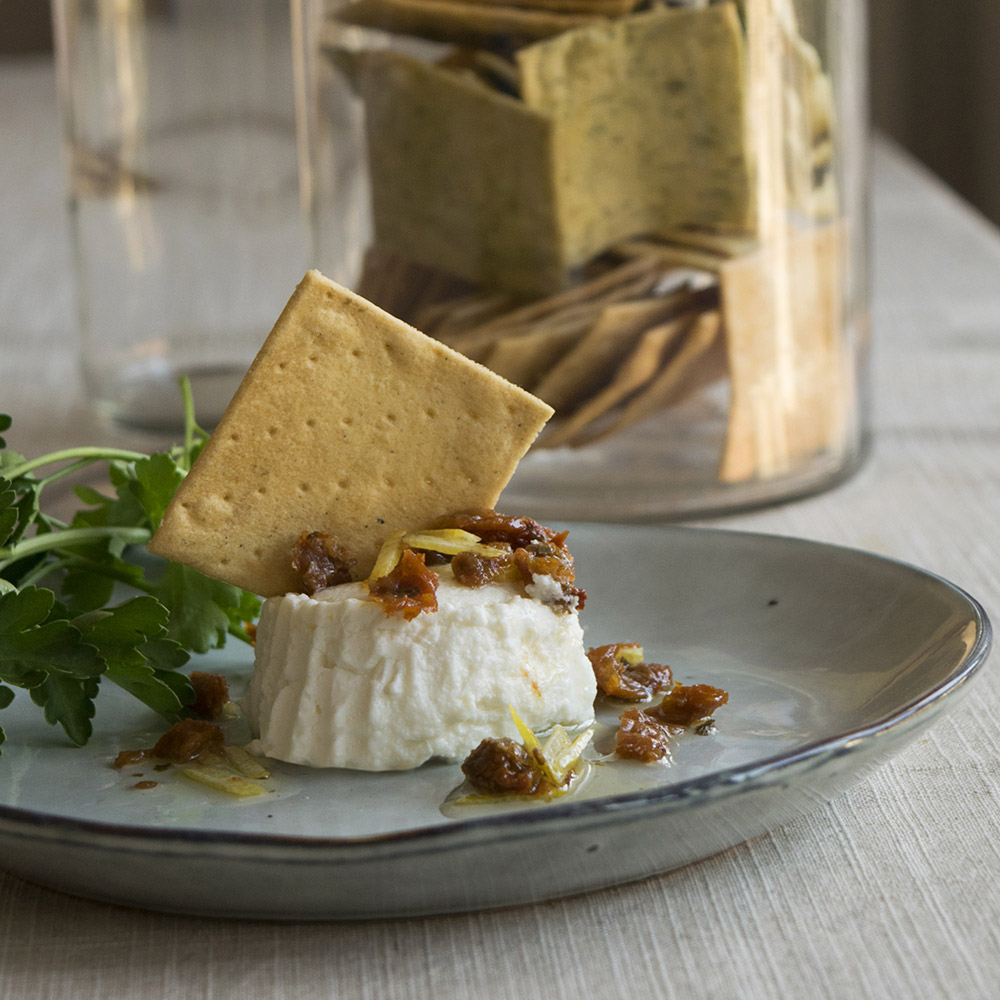 Paul and pippa artisan parmesan crackers prepared with accompaniments