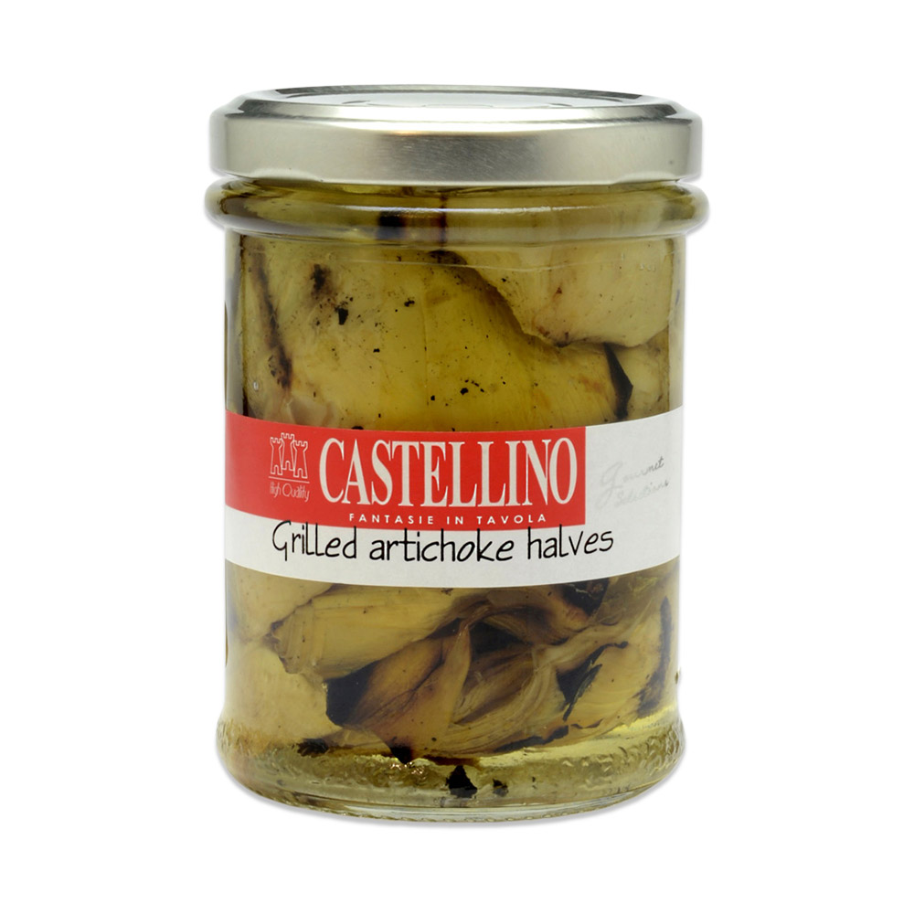A jar of Castellino Grilled Artichoke Halves