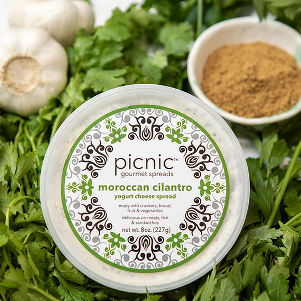 container of picnic gourmet moroccan cilantro yogurt cheese spread