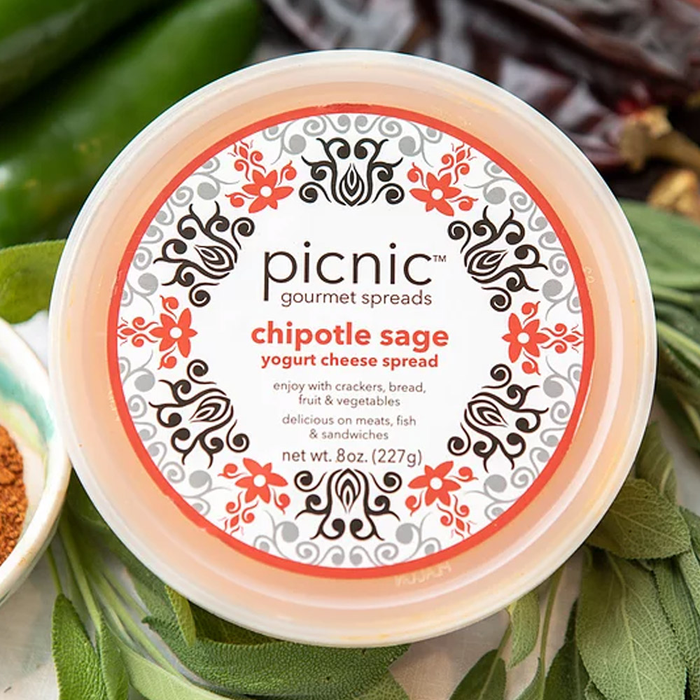 container of picnic gourmet chipotle sage yogurt cheese spread