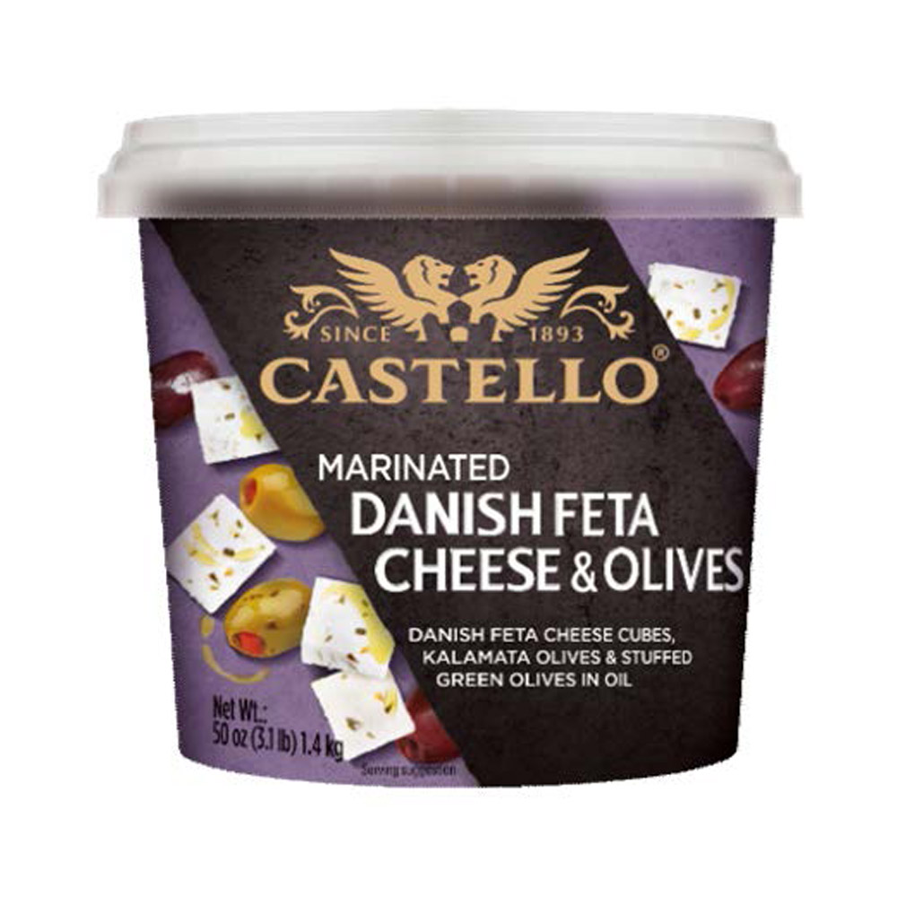 tub of castello marinated danish feta & pitted olives in oil