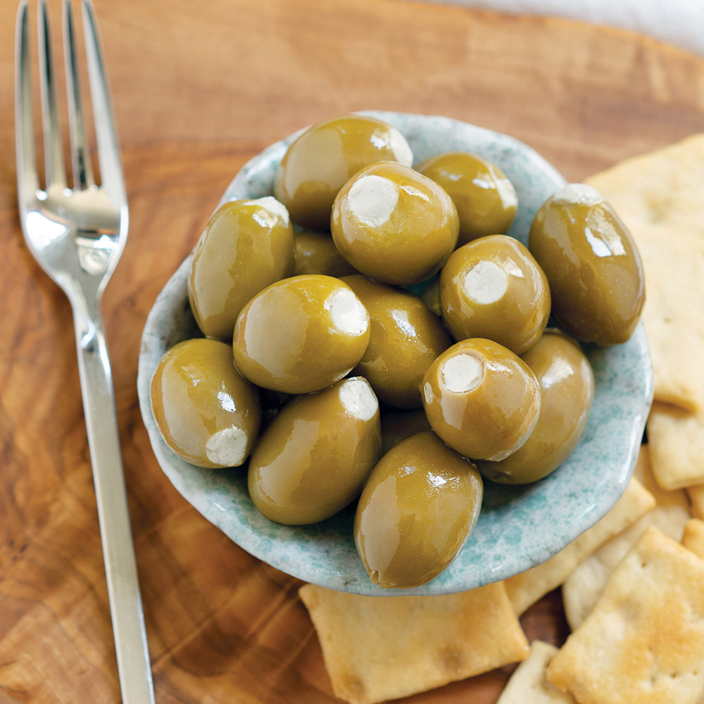 divina blue cheese stuffed olives in bowl