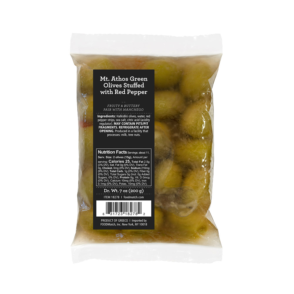 bag of divina green olives stuffed with red pepper