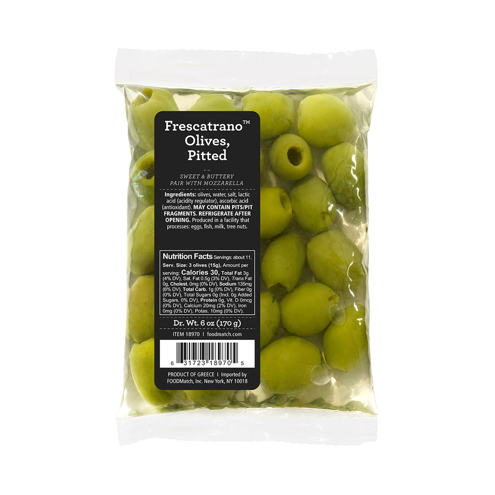A bag of Divina pitted Frescatrano olives