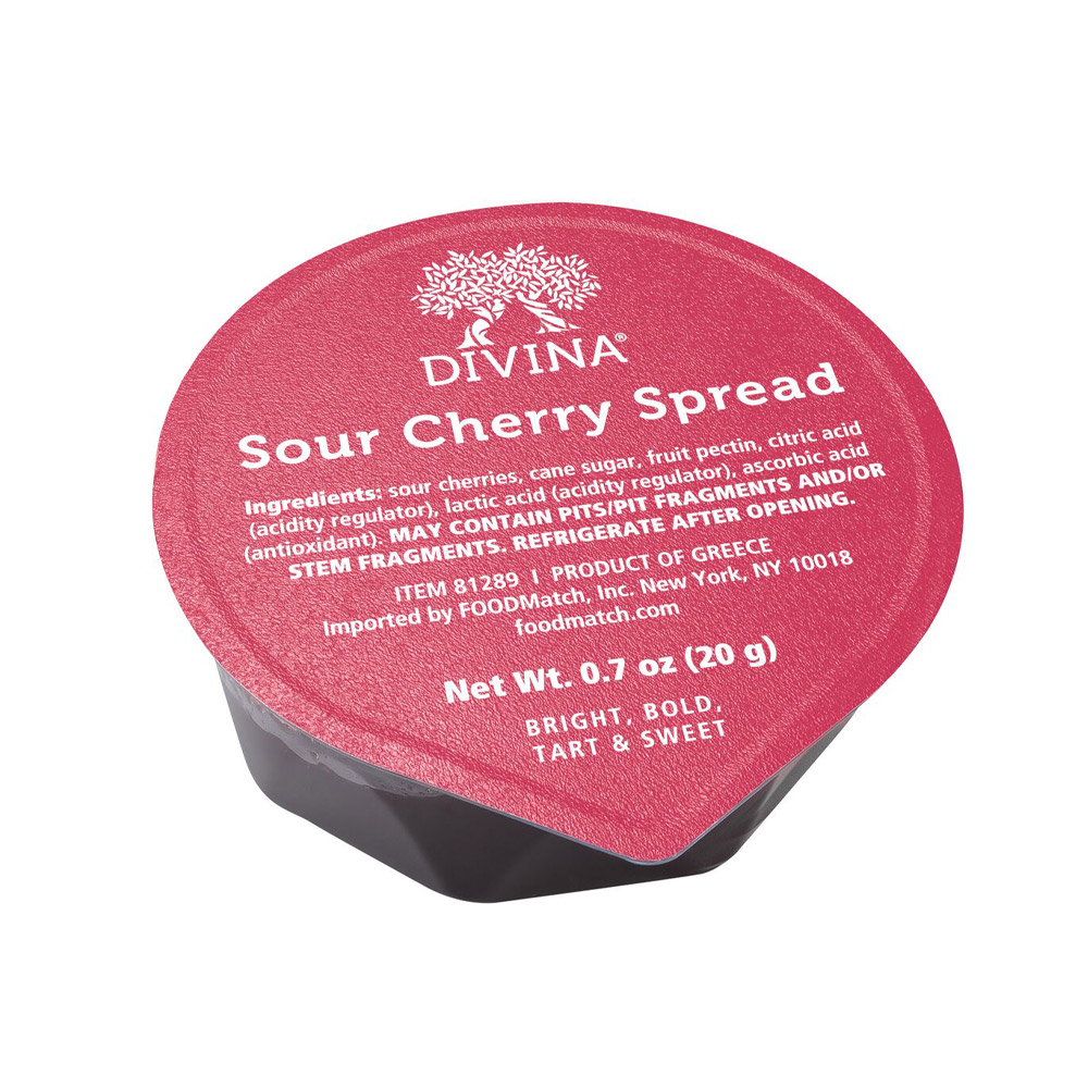 small cup of divina sour cherry spread