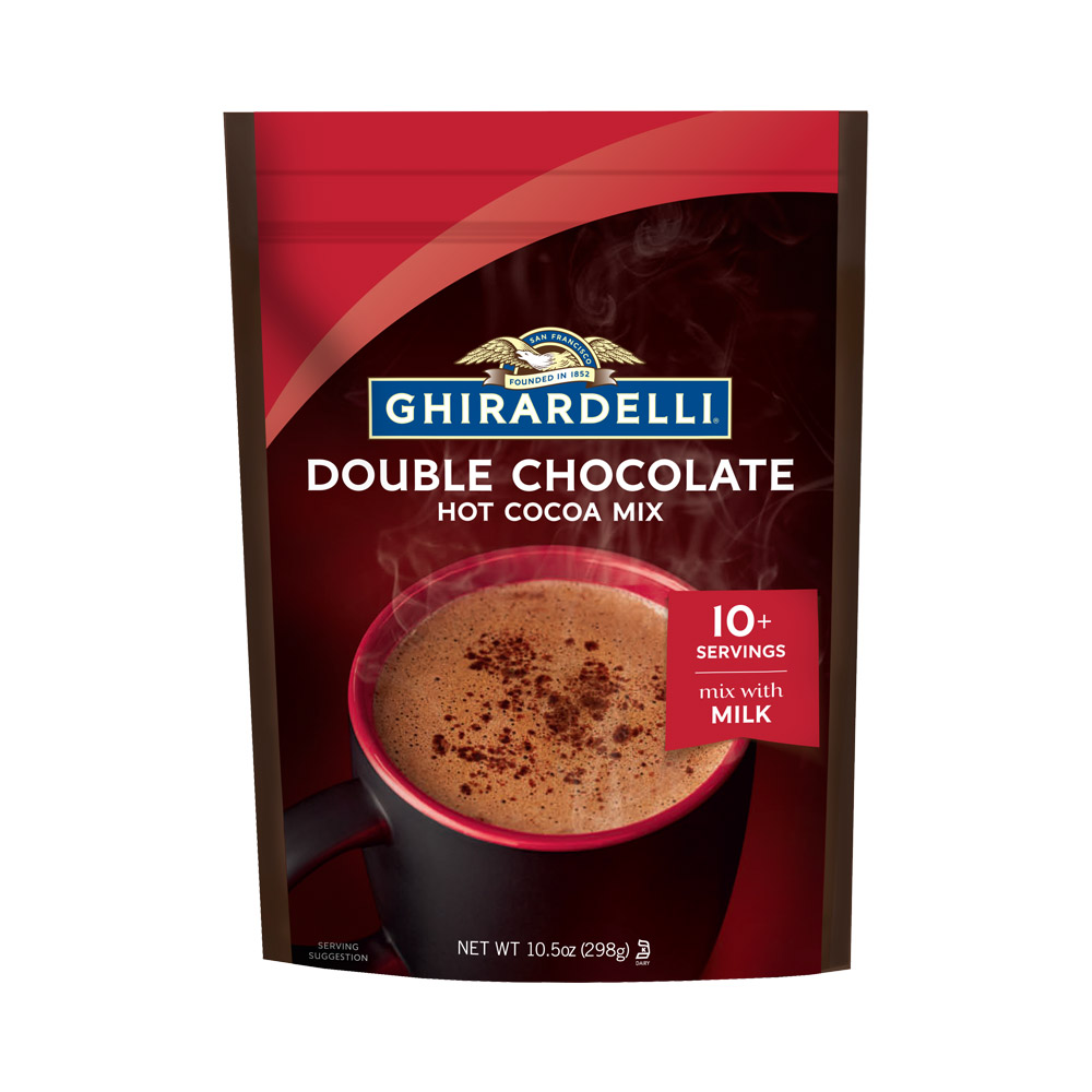 Bag of Ghirardelli double chocolate hot cocoa mix