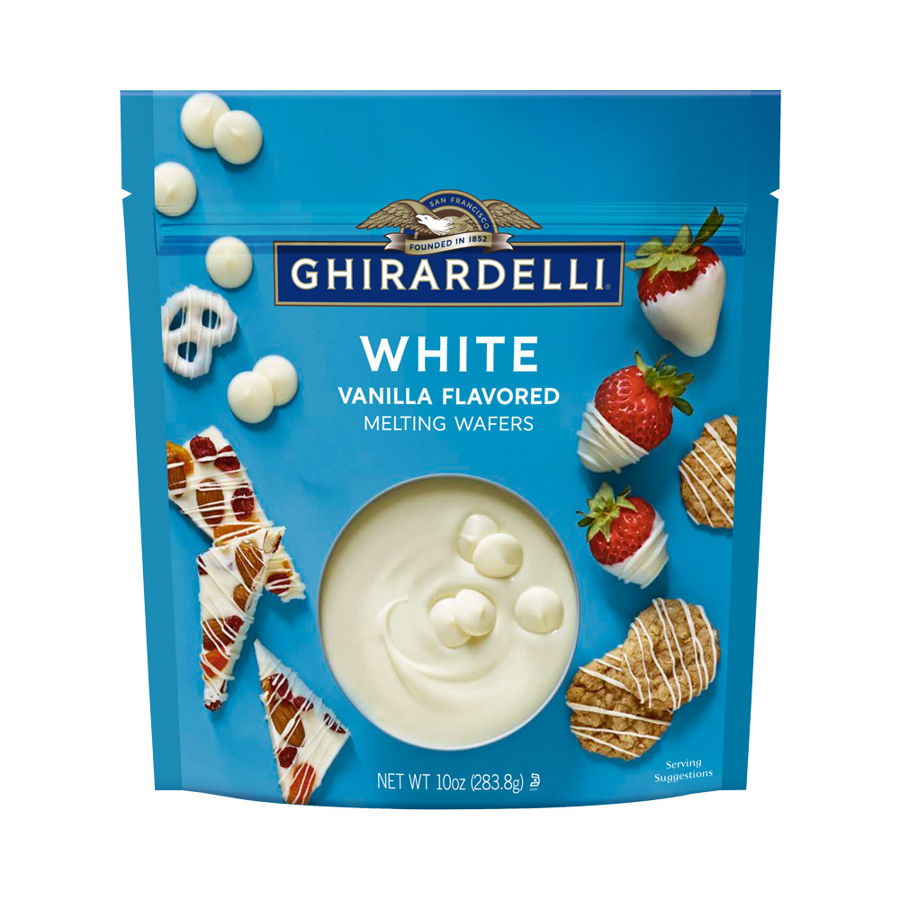 Bag of Ghirardelli white chocolate vanilla flavored melting wafers