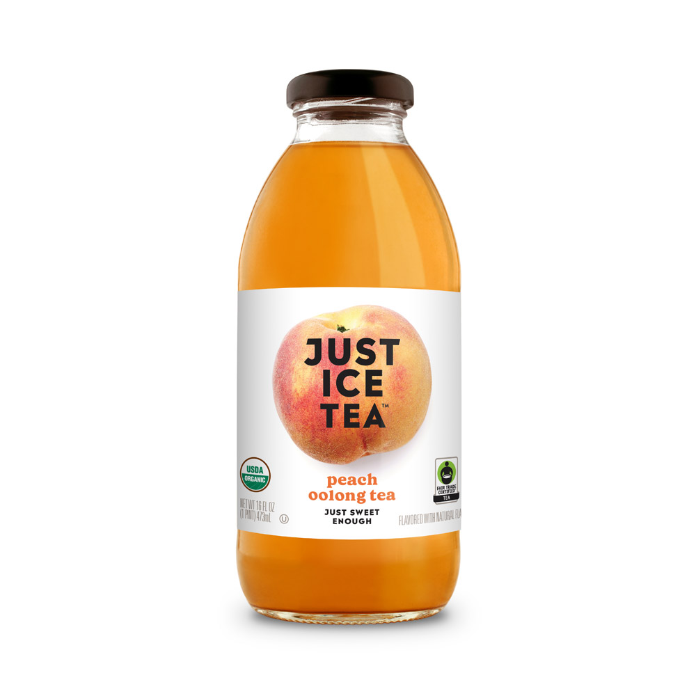 A bottle of Just Ice Tea Organic Peach Oolong Tea