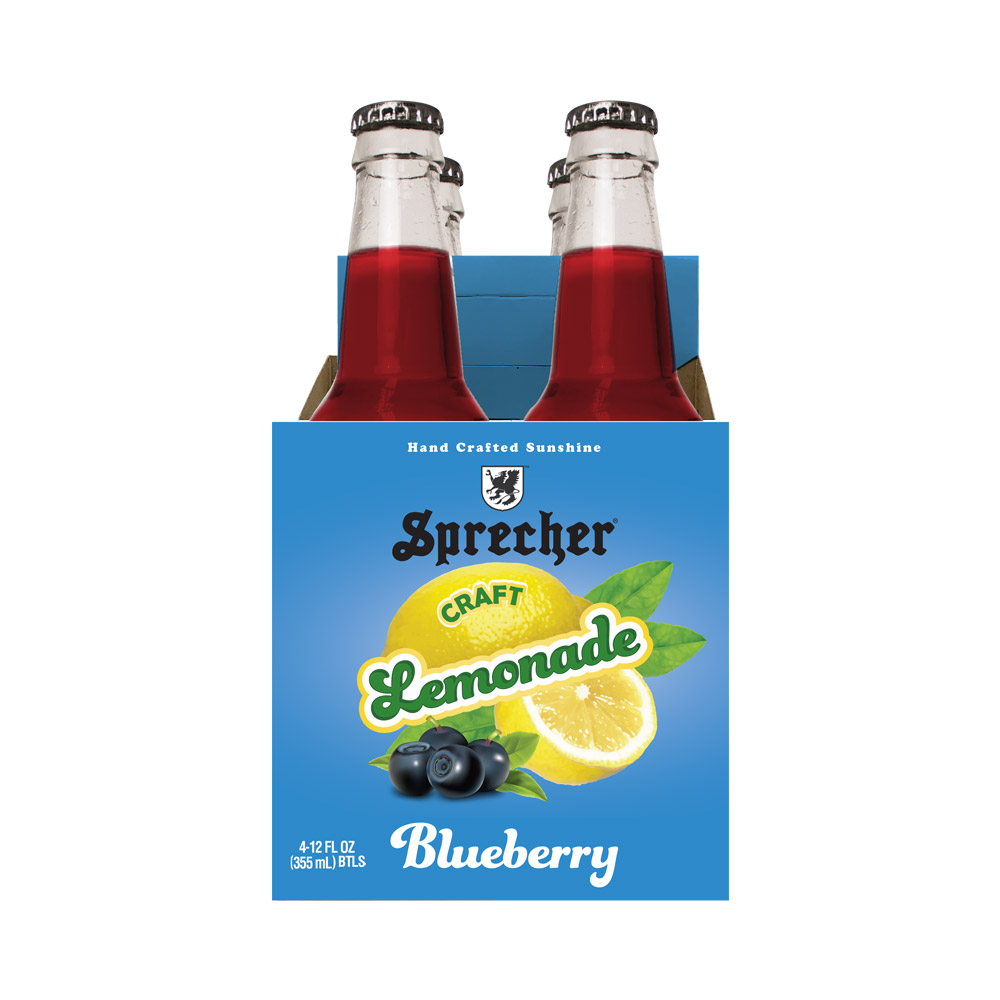 A 4 pack of Sprecher blueberry lemonade