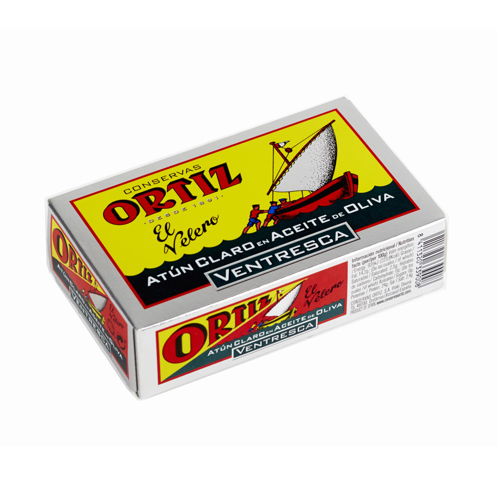 A box of Conservas Ortiz Yellowfin Ventresca Tuna in Olive Oil