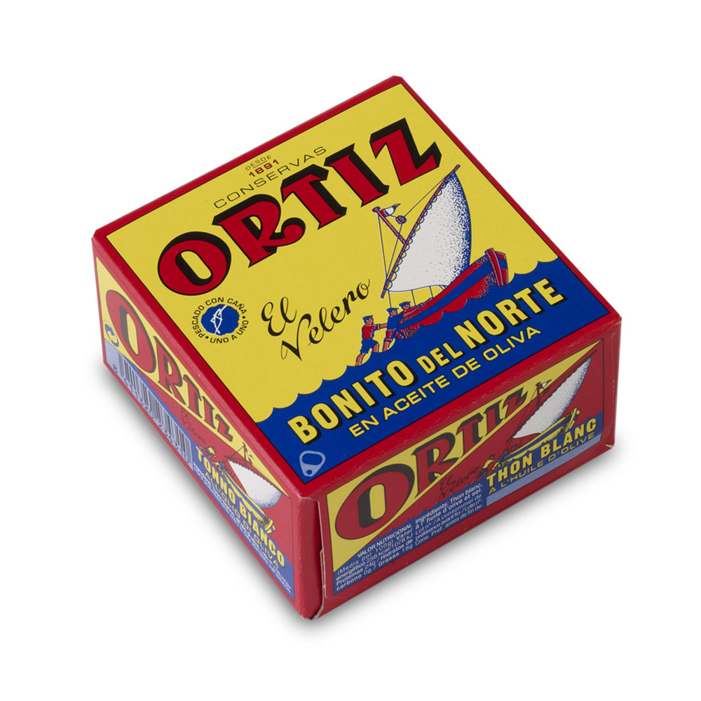 A box of Conservas Ortiz white tuna in olive oil