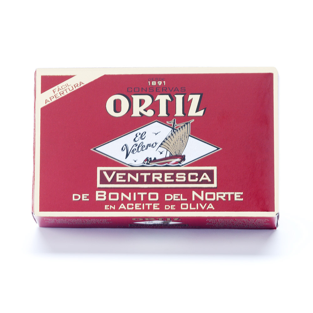A box of Conservas Ortiz Ventresca White Tuna Belly In Olive Oil