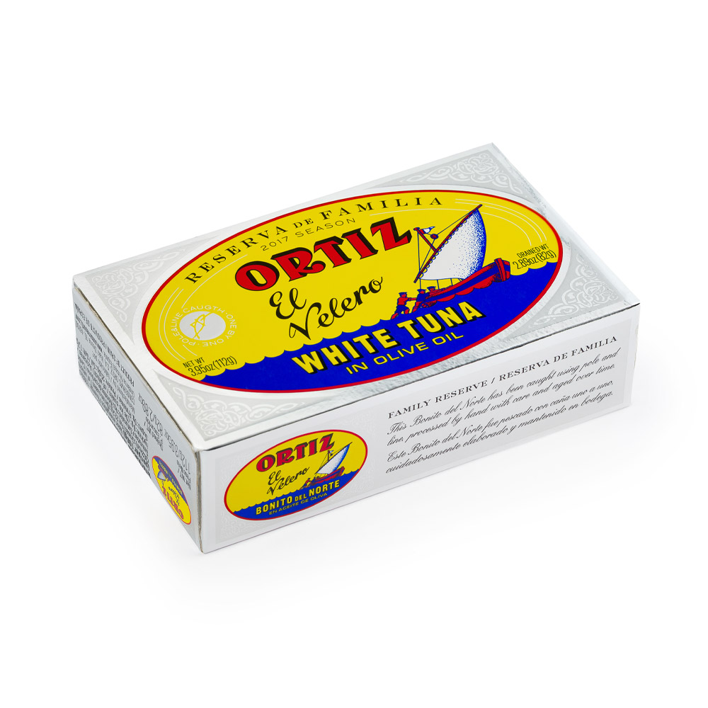 A box of Conservas Ortiz Reserva De Familia Tuna In Olive Oil
