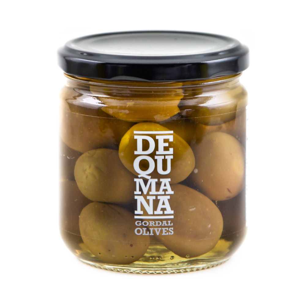 A jar of Dequmana Gordal Olives