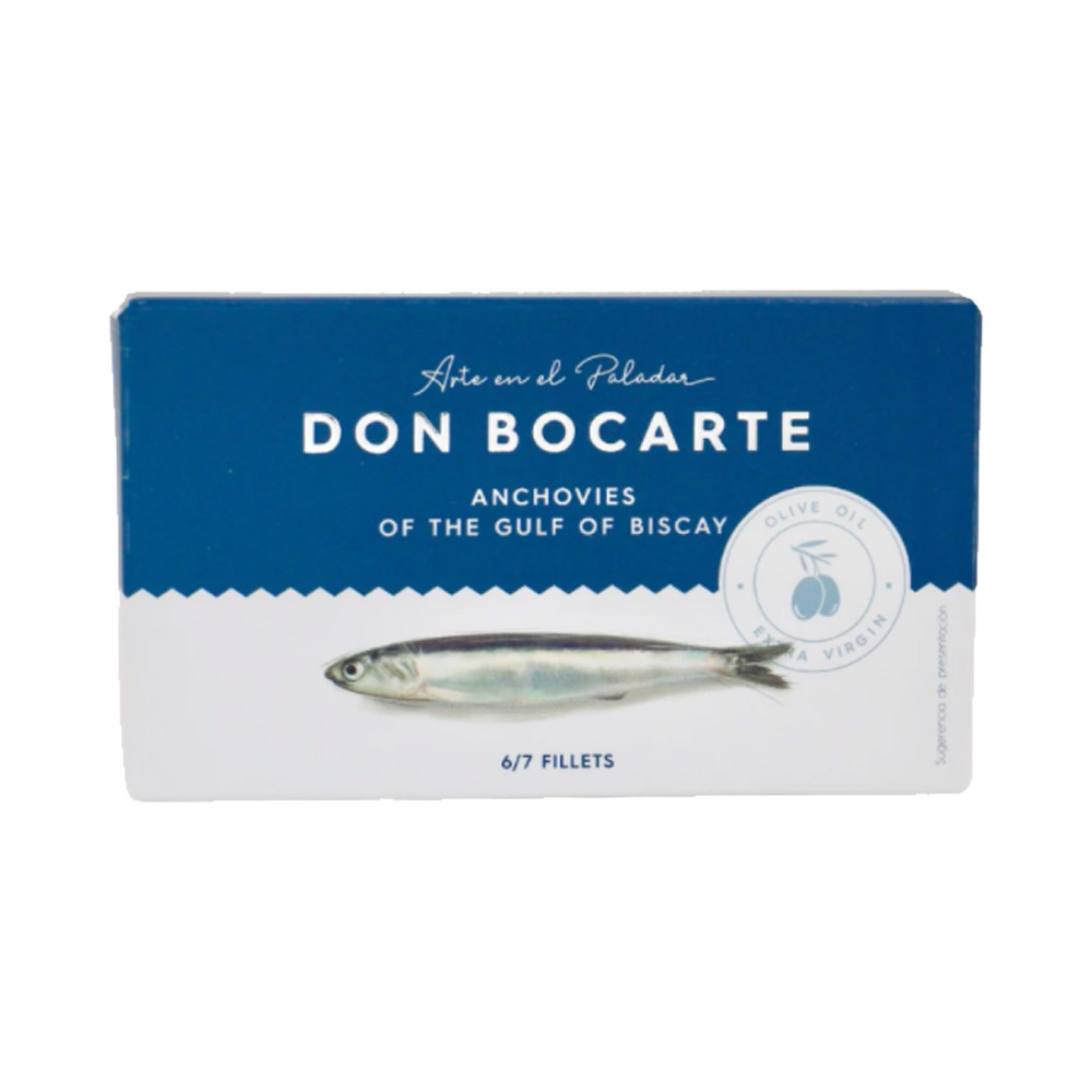 A box of Don Bocarte anchovies in olive oil