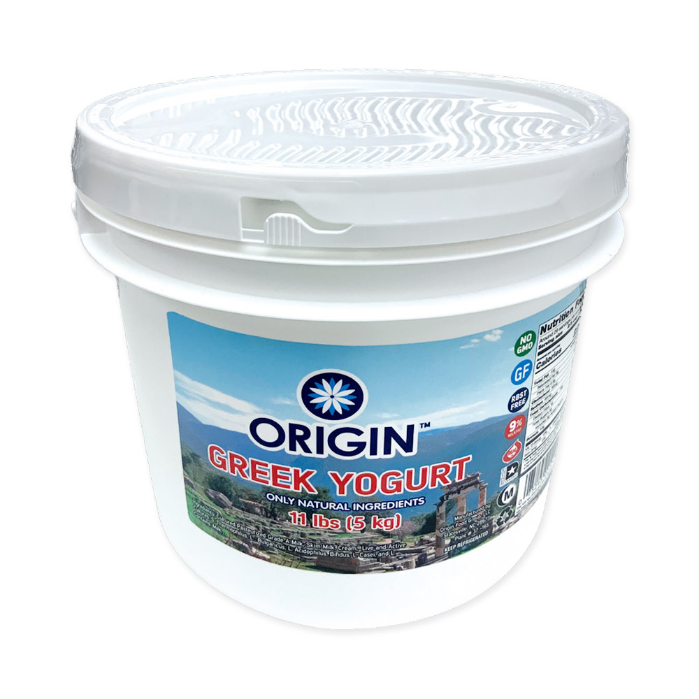 A pail of Origin greek yogurt