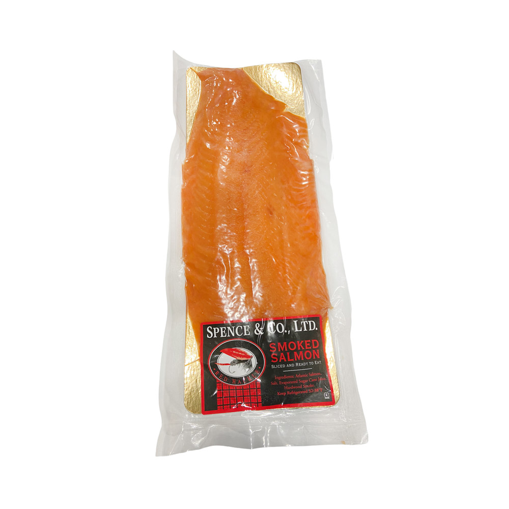 A package of Spence & Co. Ltd. red hackle sliced smoked salmon