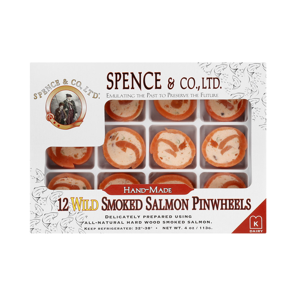 A package of Spence & Co. Ltd. wild smoked salmon pinwheels