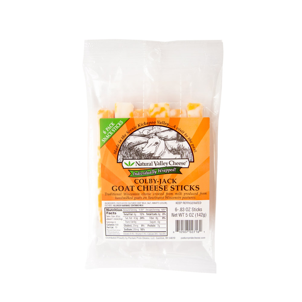 pasture pride goat milk coLBy jack cheese sticks in packaging